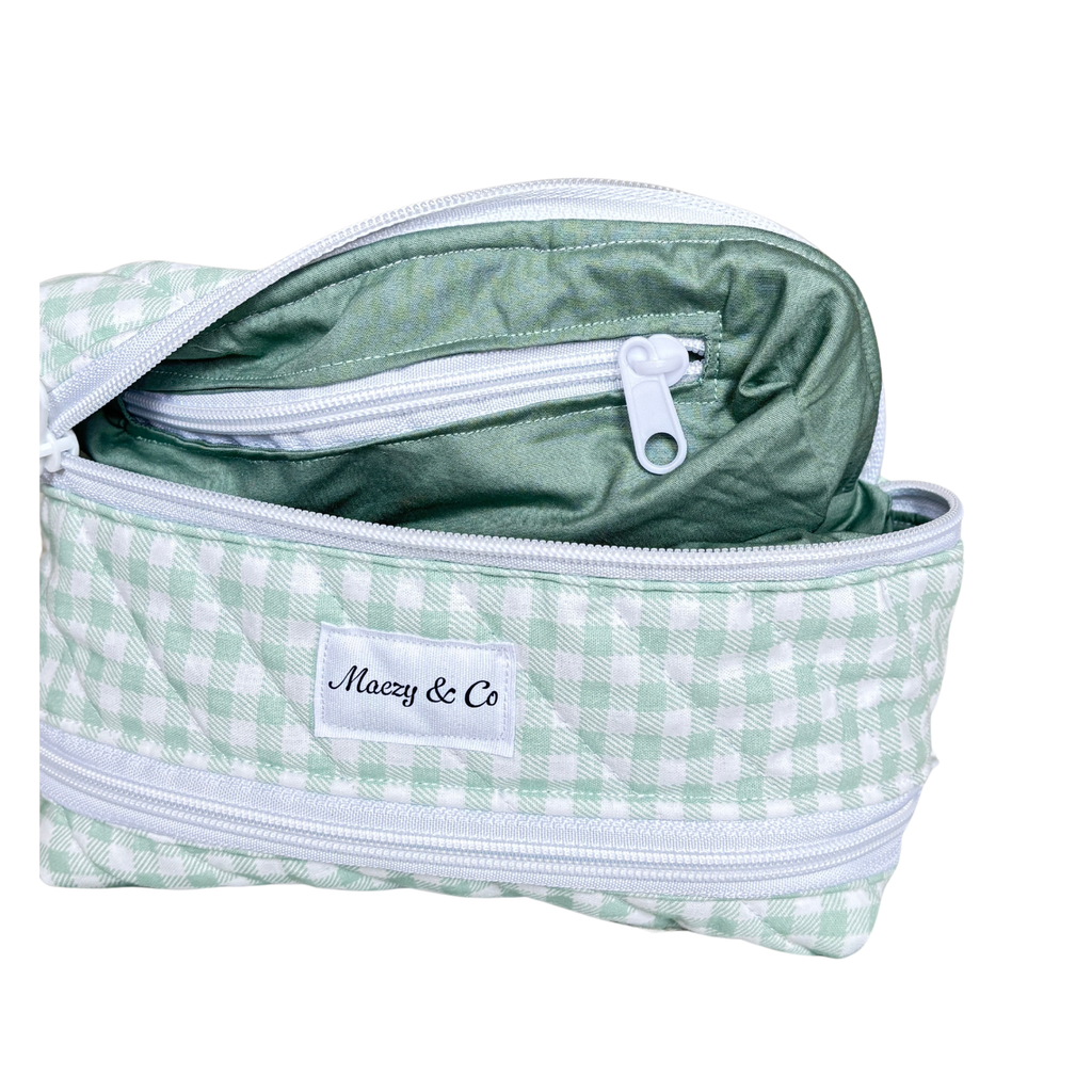 Sage Green Gingham Nappy/Baby wipe bag