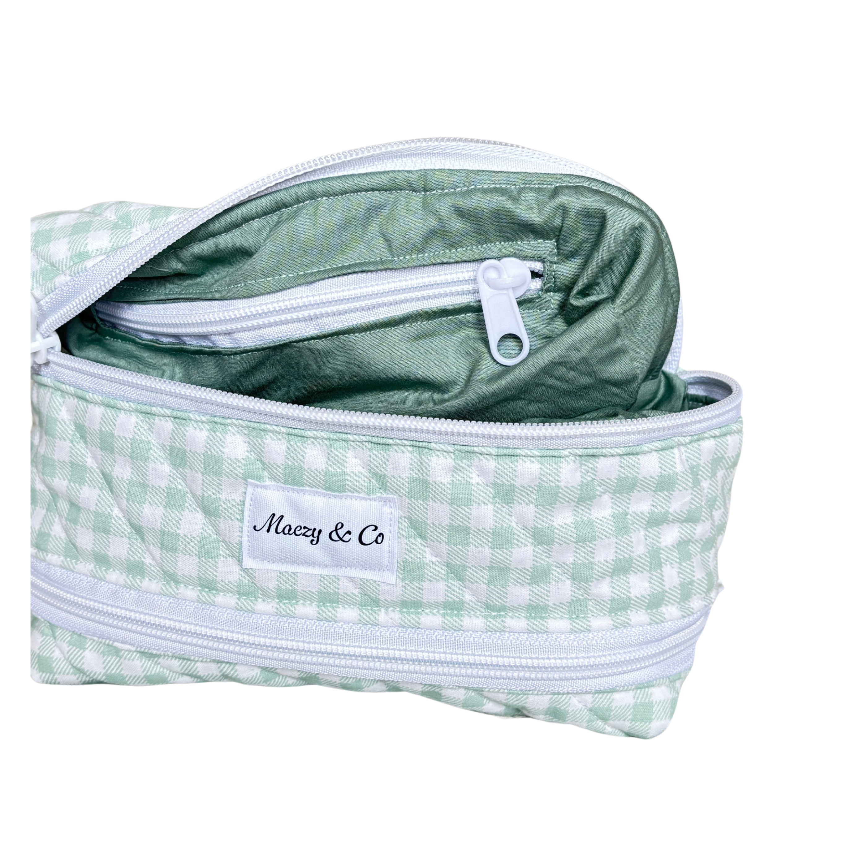 Sage Green Gingham Nappy/Baby wipe bag