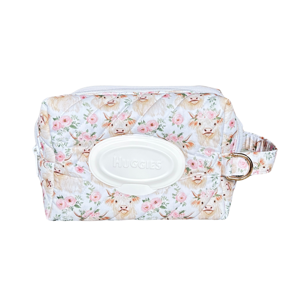 Highland cow pink Nappy/Baby wipe bag