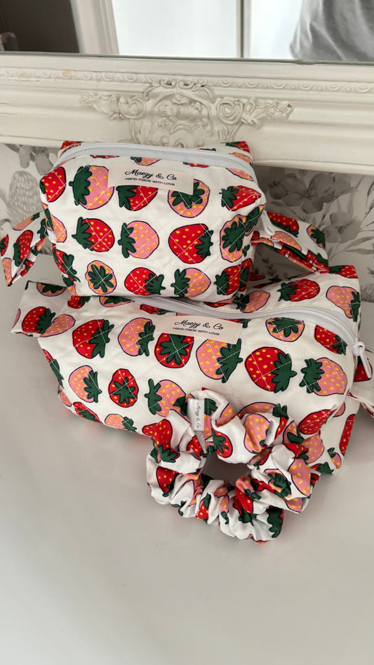 Large strawberries makeup bags