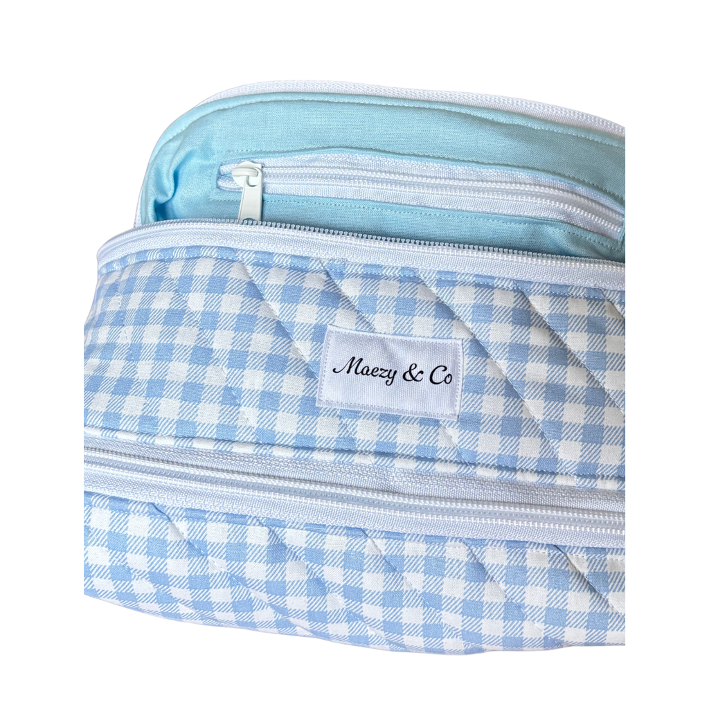 Blue gingham Nappy/baby wipe bag