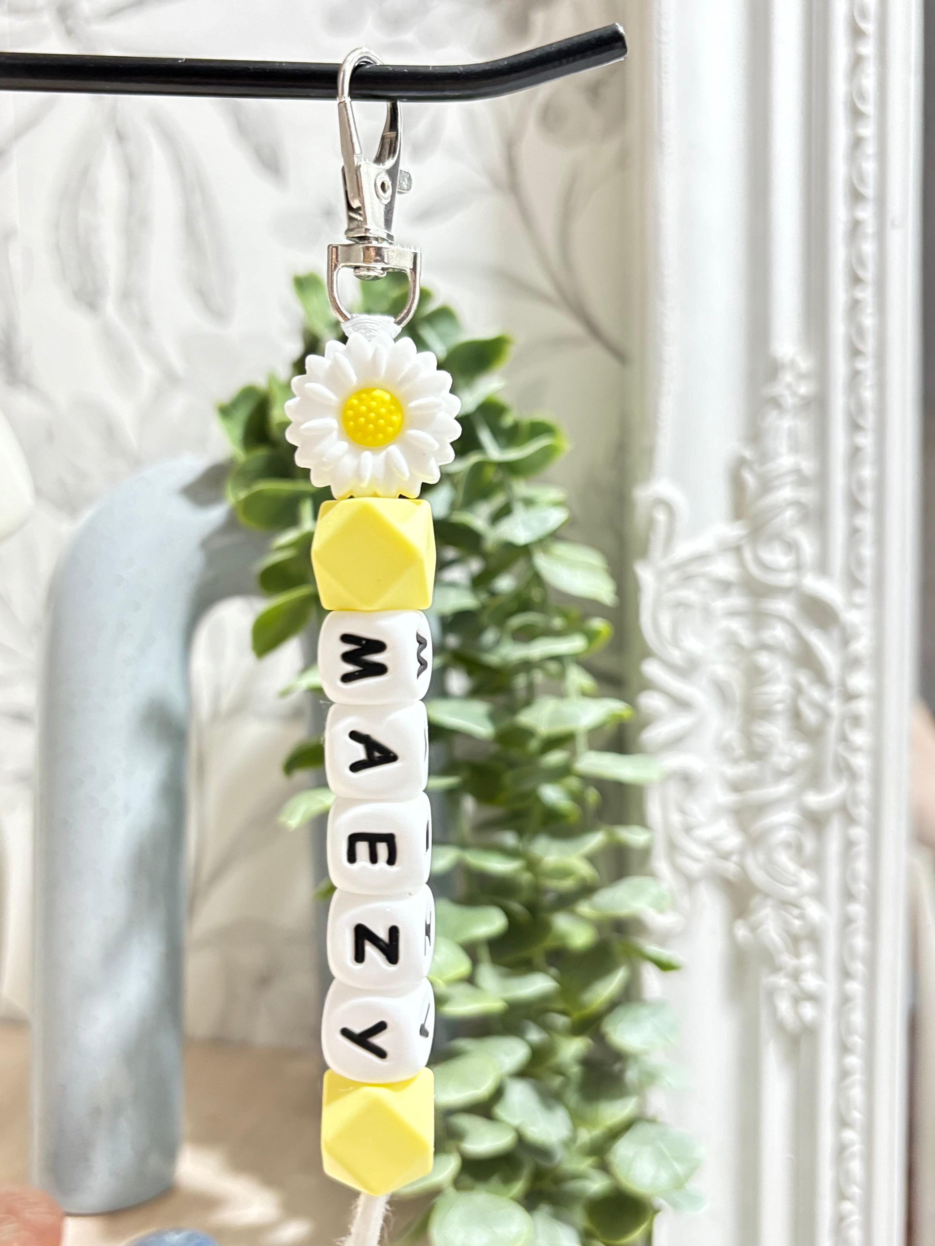 White ~ Custom name keychain