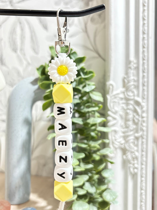 White ~ Custom name keychain