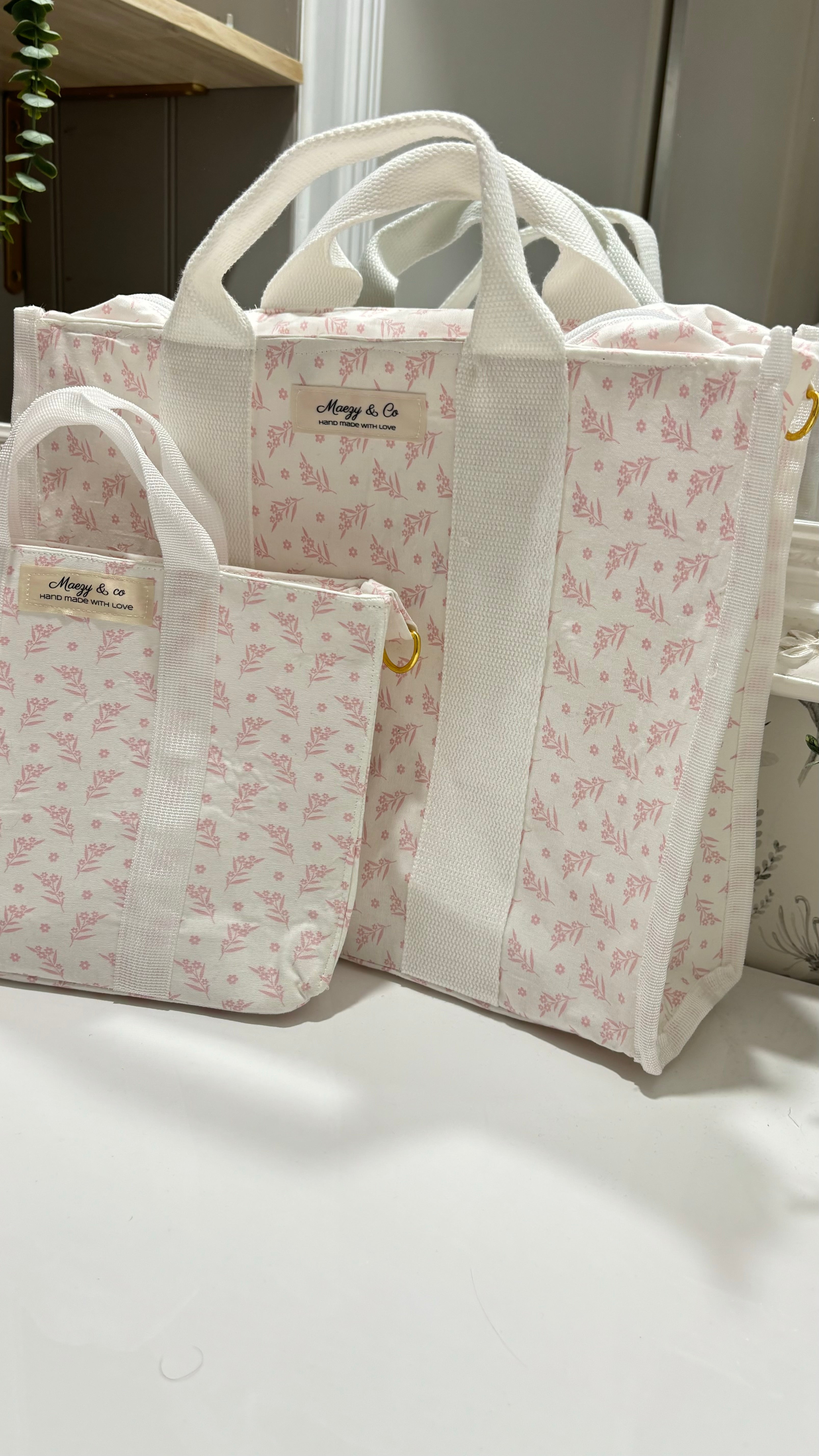 Pink flower tote