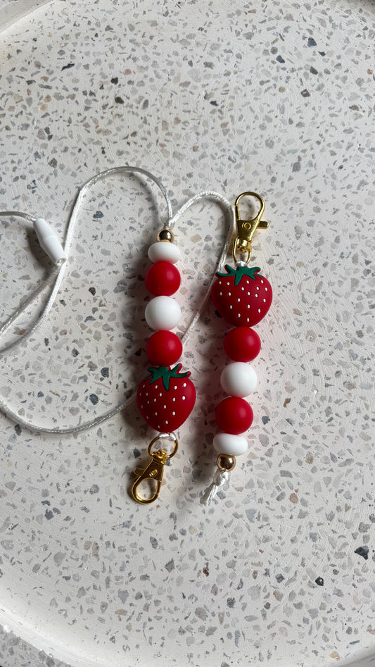 Strawberry keychain + lanyard