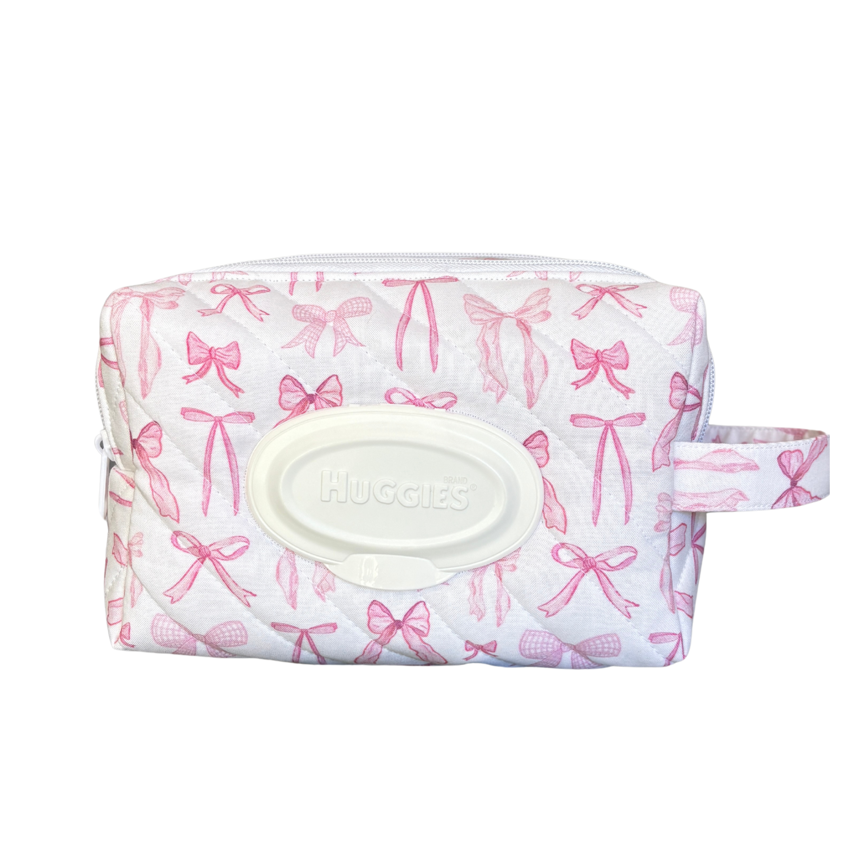 Pink bow nappy/baby wipe bag (d clip only)