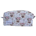 Pink highland cow makeup bag