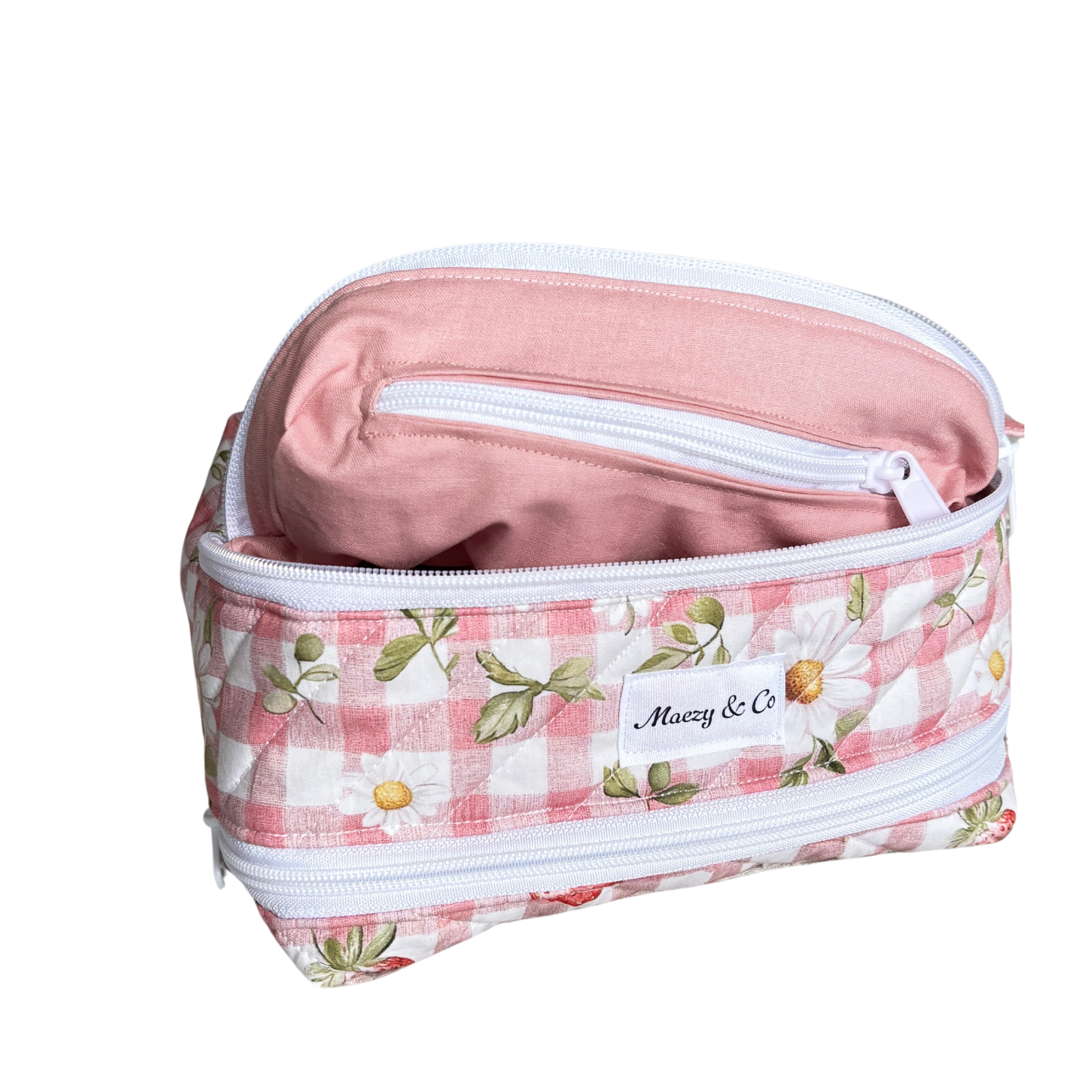 Strawberry gingham Nappy/Baby wipe bag