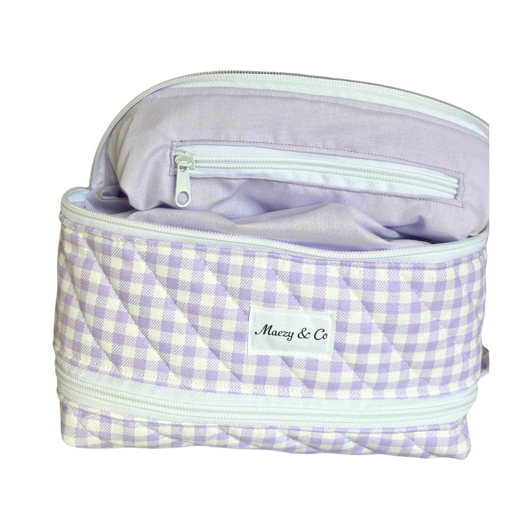 Purple gingham Nappy/baby wipe bag