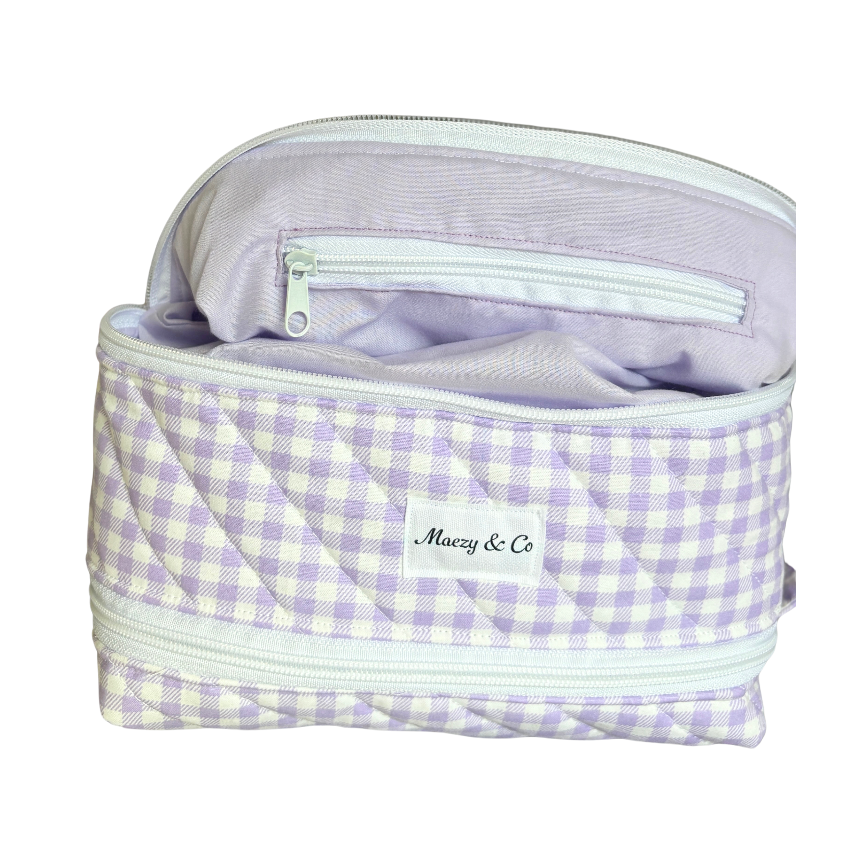 Purple gingham Nappy/baby wipe bag